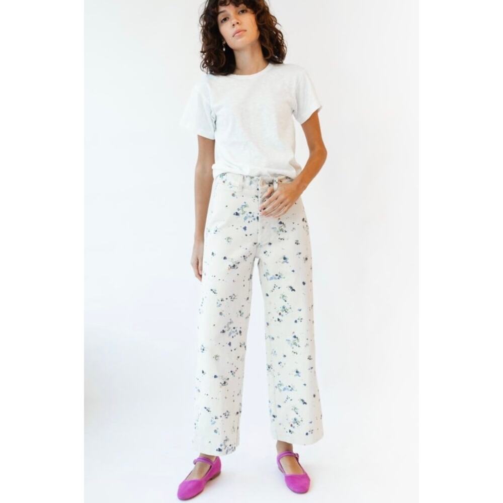 Caron Callahan NWT Stewart Khaki Painter Print Sz 0 Straight Wide Leg Jeans Pant